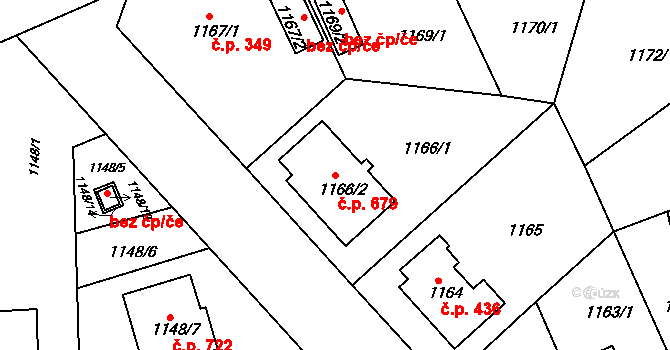 Černice 679, Plzeň na parcele st. 1166/2 v KÚ Bručná, Katastrální mapa