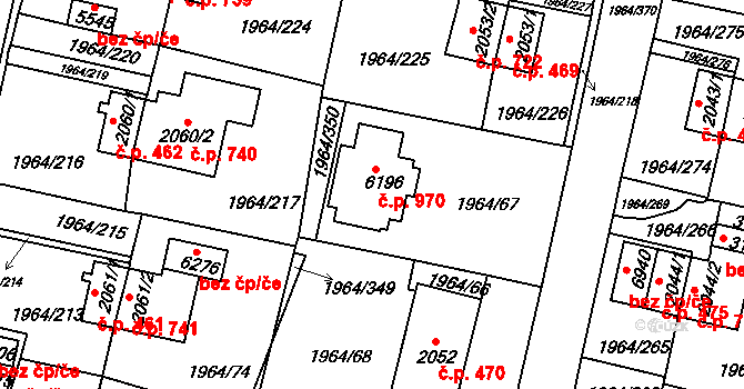 Borovina 970, Třebíč na parcele st. 6196 v KÚ Třebíč, Katastrální mapa