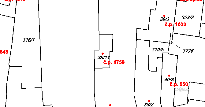 Lysá nad Labem 1758 na parcele st. 38/11 v KÚ Lysá nad Labem, Katastrální mapa