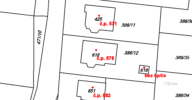 Zvole 578 na parcele st. 618 v KÚ Zvole u Prahy, Katastrální mapa