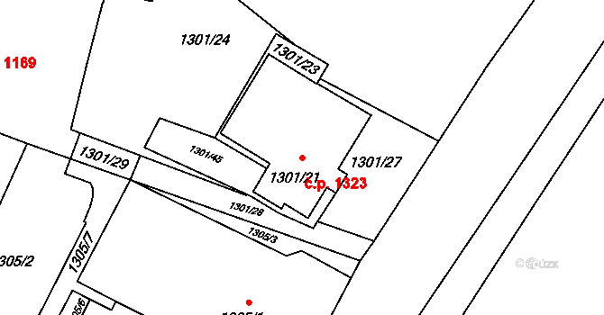 Kopřivnice 1323 na parcele st. 1301/21 v KÚ Kopřivnice, Katastrální mapa