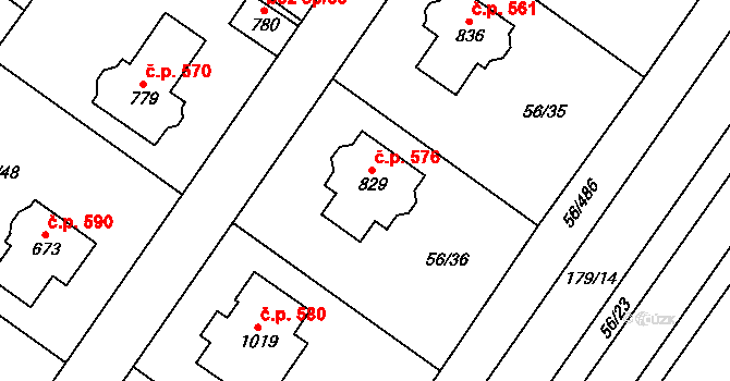 Hovorčovice 576 na parcele st. 829 v KÚ Hovorčovice, Katastrální mapa
