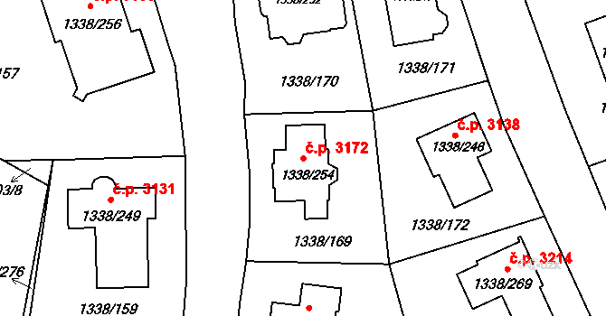 Česká Lípa 3172 na parcele st. 1338/254 v KÚ Česká Lípa, Katastrální mapa