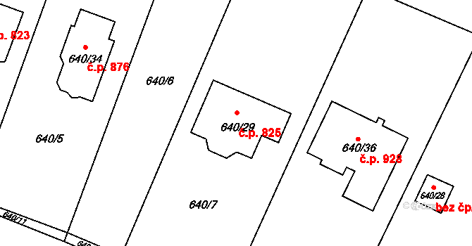 Paskov 825 na parcele st. 640/29 v KÚ Paskov, Katastrální mapa