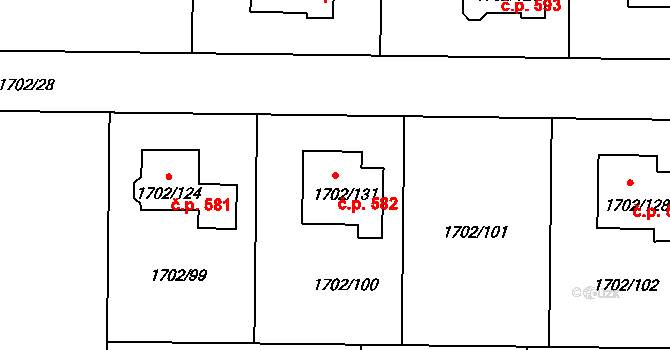 Sokolnice 582 na parcele st. 1702/131 v KÚ Sokolnice, Katastrální mapa
