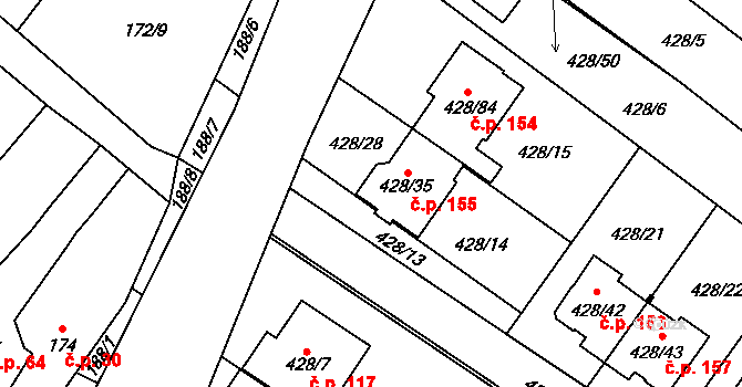 Rebešovice 155 na parcele st. 428/35 v KÚ Rebešovice, Katastrální mapa
