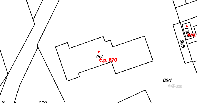 Prštné 570, Zlín na parcele st. 784 v KÚ Prštné, Katastrální mapa