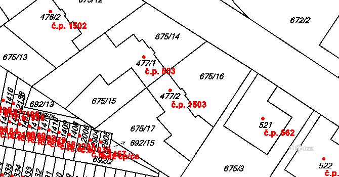 Sezimovo Ústí 1503 na parcele st. 477/2 v KÚ Sezimovo Ústí, Katastrální mapa