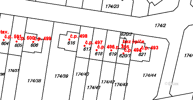 Nehvizdy 496 na parcele st. 618 v KÚ Nehvizdy, Katastrální mapa