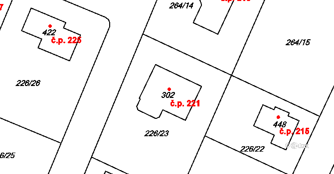 Písková Lhota 221 na parcele st. 302 v KÚ Písková Lhota, Katastrální mapa