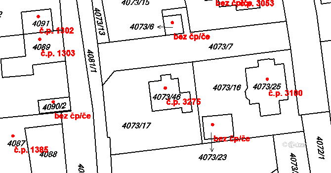 Česká Lípa 3275 na parcele st. 4073/46 v KÚ Česká Lípa, Katastrální mapa