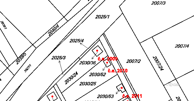 Brňany 2009, Vyškov na parcele st. 2030/36 v KÚ Vyškov, Katastrální mapa