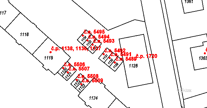 Kadaň 5492 na parcele st. 1131 v KÚ Kadaň, Katastrální mapa