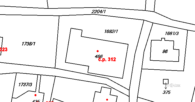 Horní Podluží 312 na parcele st. 466 v KÚ Horní Podluží, Katastrální mapa