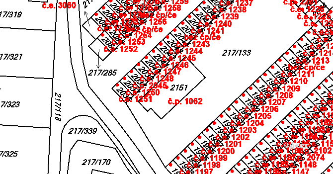 Sezimovo Ústí 1062 na parcele st. 2151 v KÚ Sezimovo Ústí, Katastrální mapa