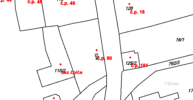 Sedlec 90, Sedlec-Prčice na parcele st. 124 v KÚ Sedlec u Votic, Katastrální mapa