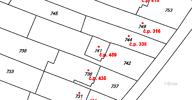 Spytihněv 459 na parcele st. 741 v KÚ Spytihněv, Katastrální mapa