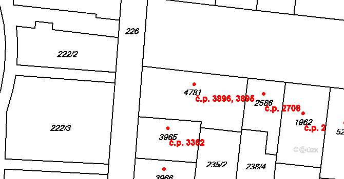 Zlín 3895,3896 na parcele st. 4781 v KÚ Zlín, Katastrální mapa