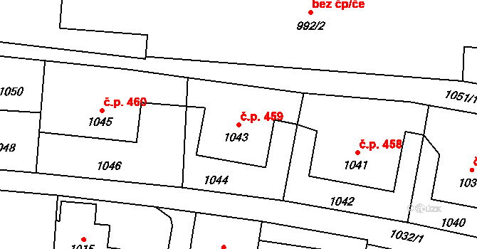 Vítkov 459 na parcele st. 1043/1 v KÚ Vítkov, Katastrální mapa