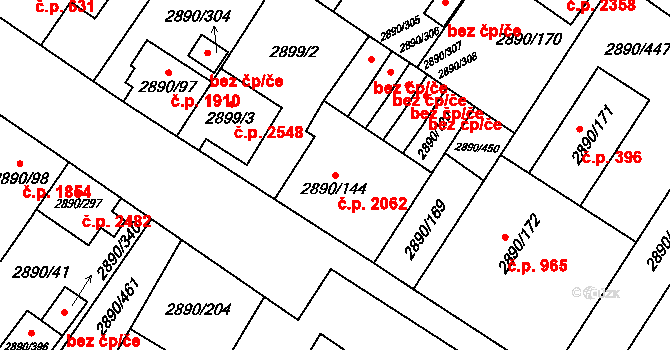 Předměstí 2062, Opava na parcele st. 2890/144 v KÚ Opava-Předměstí, Katastrální mapa