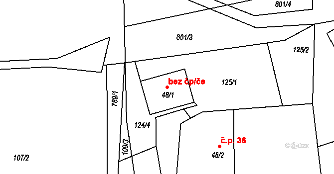 Osečná 47005505 na parcele st. 48/1 v KÚ Druzcov, Katastrální mapa