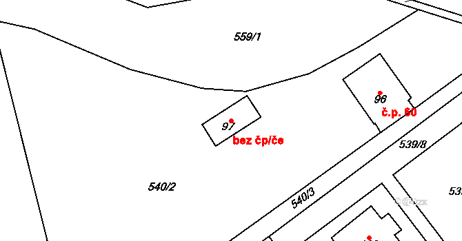 Bystřice nad Pernštejnem 50291505 na parcele st. 97 v KÚ Rovné, Katastrální mapa