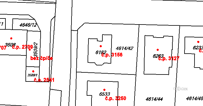 Žatec 3156 na parcele st. 6182 v KÚ Žatec, Katastrální mapa