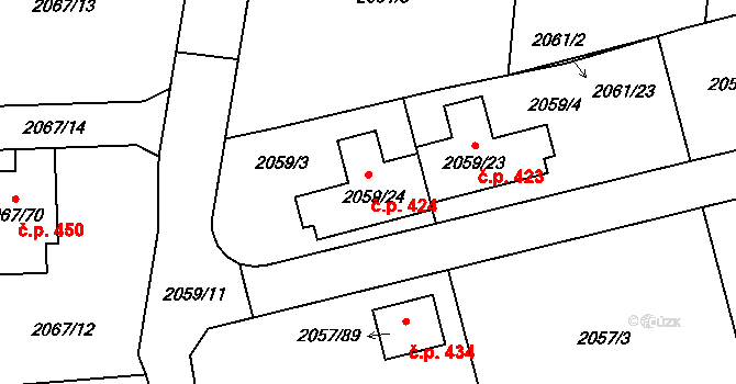 Strkov 424, Planá nad Lužnicí na parcele st. 2059/24 v KÚ Planá nad Lužnicí, Katastrální mapa