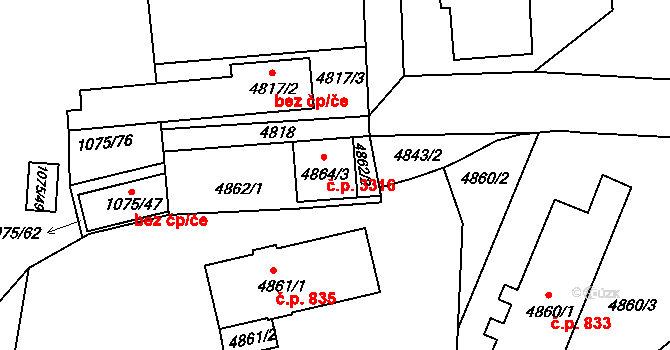 Česká Lípa 3316 na parcele st. 4864/3 v KÚ Česká Lípa, Katastrální mapa