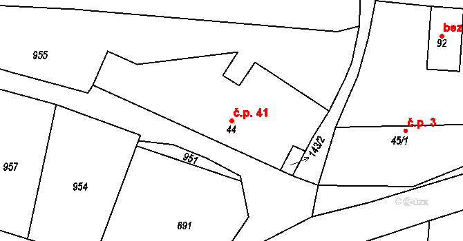 Borovany 41 na parcele st. 44 v KÚ Borovany u Milevska, Katastrální mapa