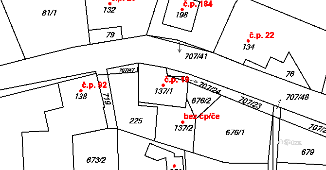 Ruda nad Moravou 19 na parcele st. 137/1 v KÚ Ruda nad Moravou, Katastrální mapa