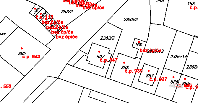 Krásná Lípa 947 na parcele st. 897 v KÚ Krásná Lípa, Katastrální mapa