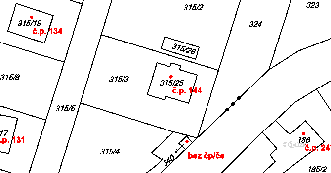 Bdeněves 144 na parcele st. 315/25 v KÚ Bdeněves, Katastrální mapa