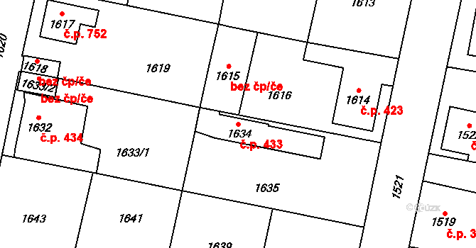 Řevnice 433 na parcele st. 1634 v KÚ Řevnice, Katastrální mapa