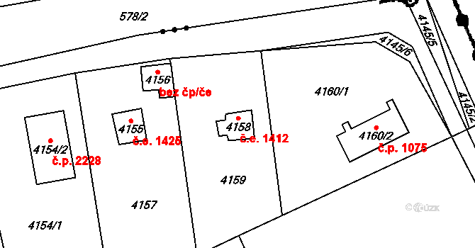 Černošice 1412 na parcele st. 4158 v KÚ Černošice, Katastrální mapa