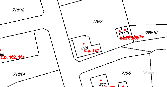 Dolní Kamenice 147, Česká Kamenice na parcele st. 318 v KÚ Dolní Kamenice, Katastrální mapa