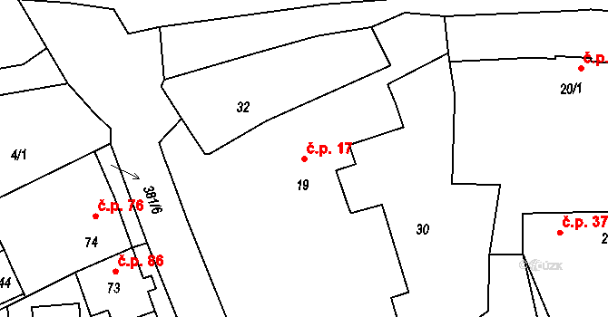 Nebřeziny 17, Plasy na parcele st. 19 v KÚ Nebřeziny, Katastrální mapa