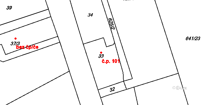 Černčice 101 na parcele st. 33 v KÚ Černčice, Katastrální mapa