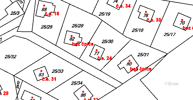 Čbán 24, Úněšov na parcele st. 77 v KÚ Čbán, Katastrální mapa