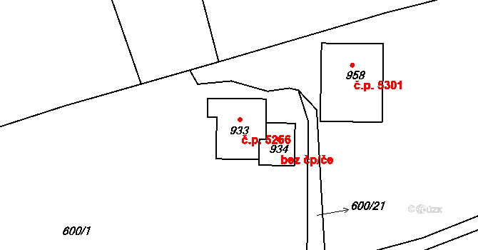 Kokonín 5256, Jablonec nad Nisou na parcele st. 933 v KÚ Kokonín, Katastrální mapa