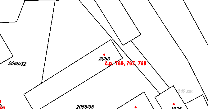 Štramberk 767,768,769 na parcele st. 2058 v KÚ Štramberk, Katastrální mapa