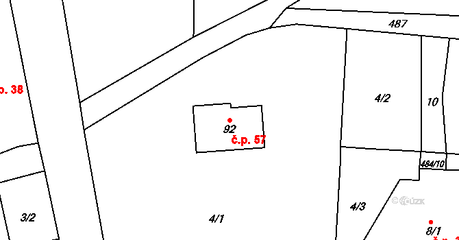 Vřesník 57 na parcele st. 92 v KÚ Vřesník u Tetína, Katastrální mapa