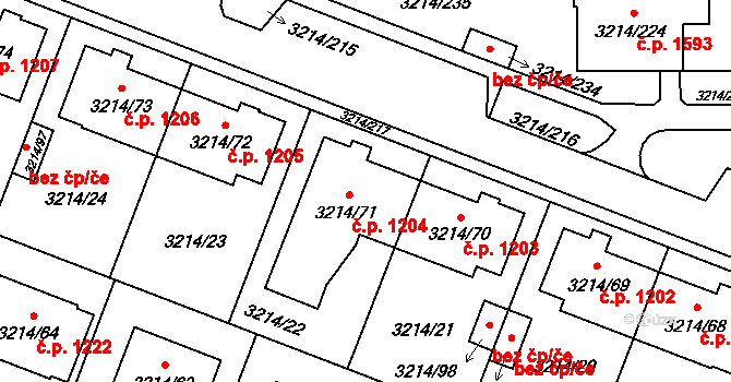 Chotěboř 1204 na parcele st. 3214/71 v KÚ Chotěboř, Katastrální mapa