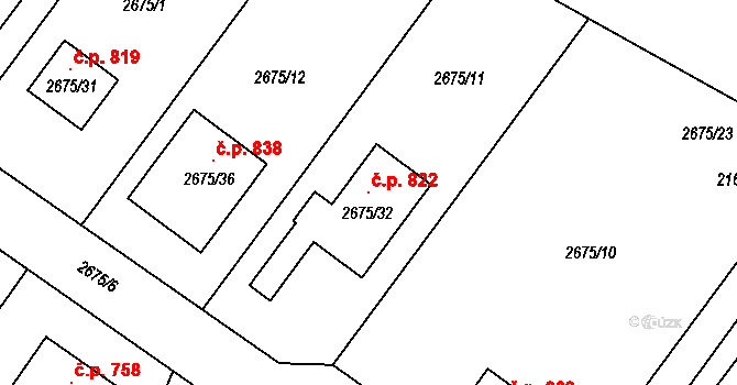 Rapotín 822 na parcele st. 2675/32 v KÚ Rapotín, Katastrální mapa