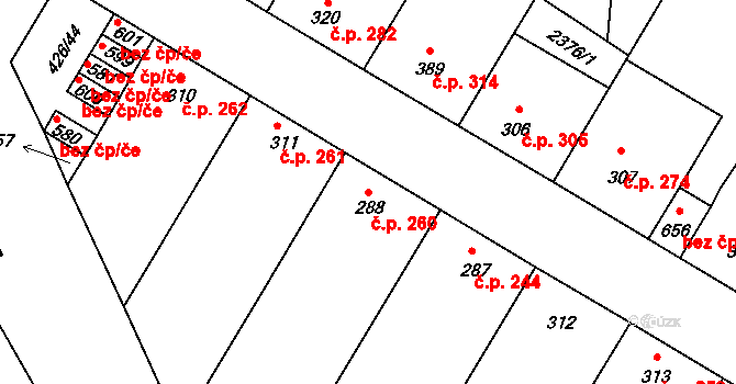 Křepice 260 na parcele st. 288 v KÚ Křepice u Hustopečí, Katastrální mapa