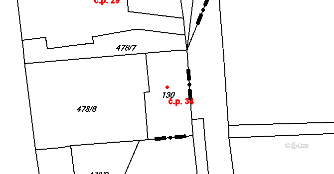 Újezdec 34, Ptenín na parcele st. 130 v KÚ Ptenín, Katastrální mapa
