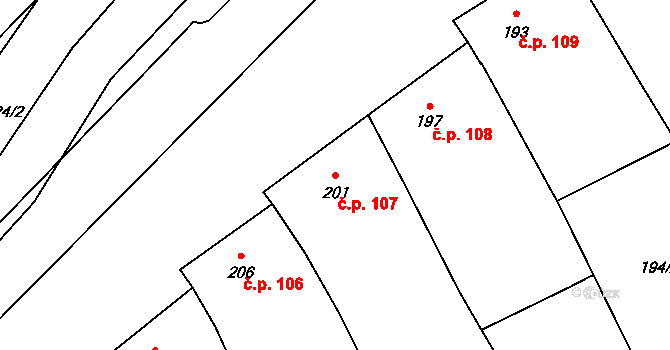 Morkovice 107, Morkovice-Slížany na parcele st. 201 v KÚ Morkovice, Katastrální mapa