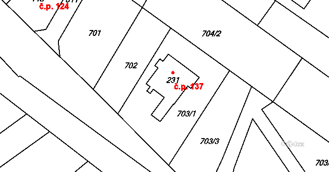 Hluchov 137 na parcele st. 231 v KÚ Hluchov, Katastrální mapa