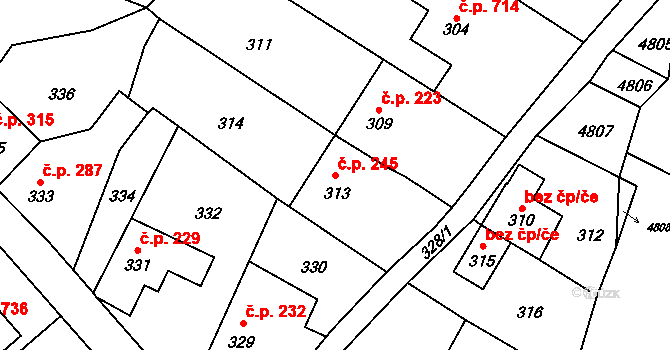 Konice 245 na parcele st. 313 v KÚ Konice, Katastrální mapa