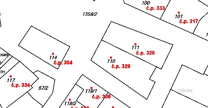 Malé Hradisko 329 na parcele st. 110 v KÚ Malé Hradisko, Katastrální mapa